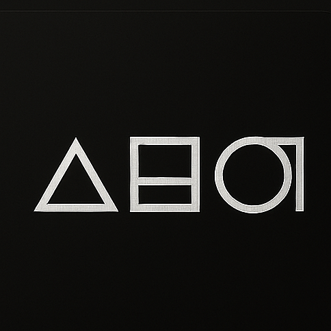 Shapes arranged in a row: triangle, square, and circle, on a dark background.