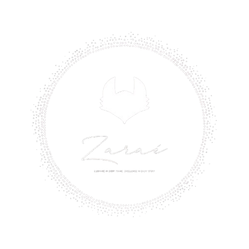 Logo featuring the name "Zarae" with a stylised icon and decorative elements.